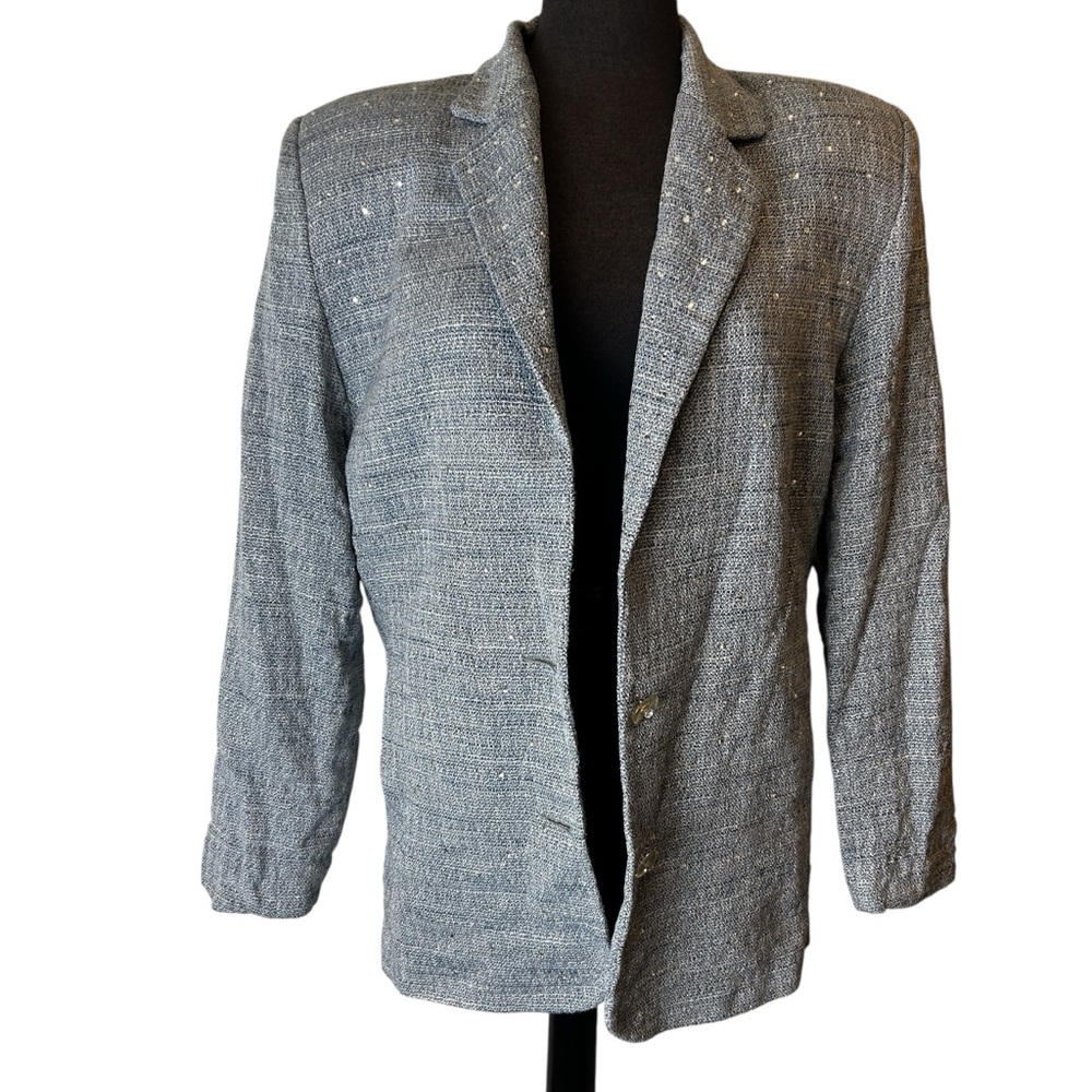 Rhinestone Blazer Light Blue Shoulder Pads Criscione Brand SZ Small